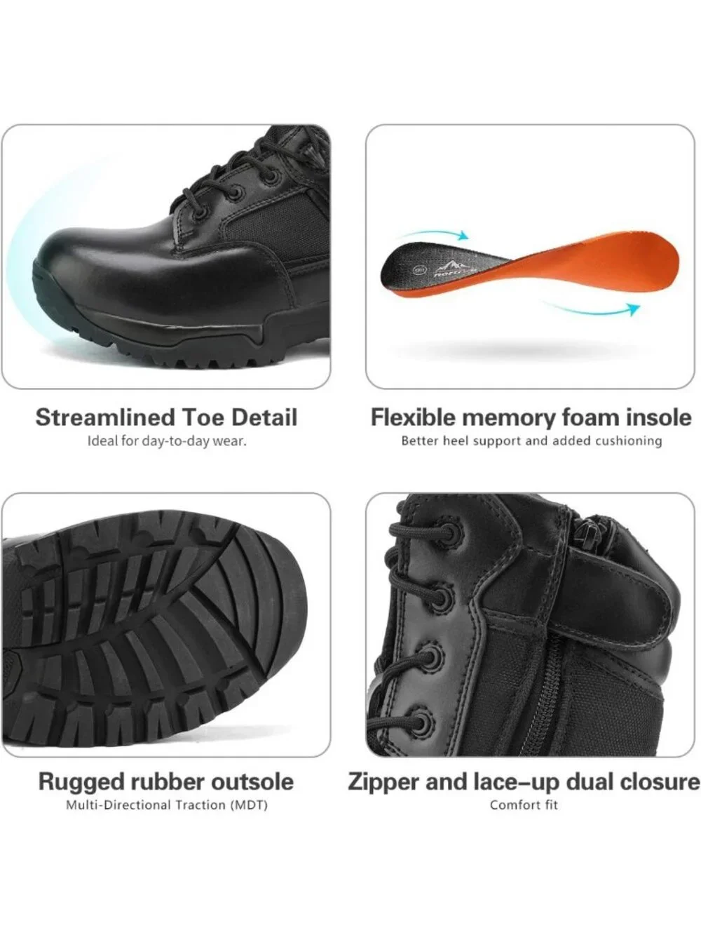 Men's Tactical Work Boots - Military Style, Side Zip, Hiking & Outdoor Ready